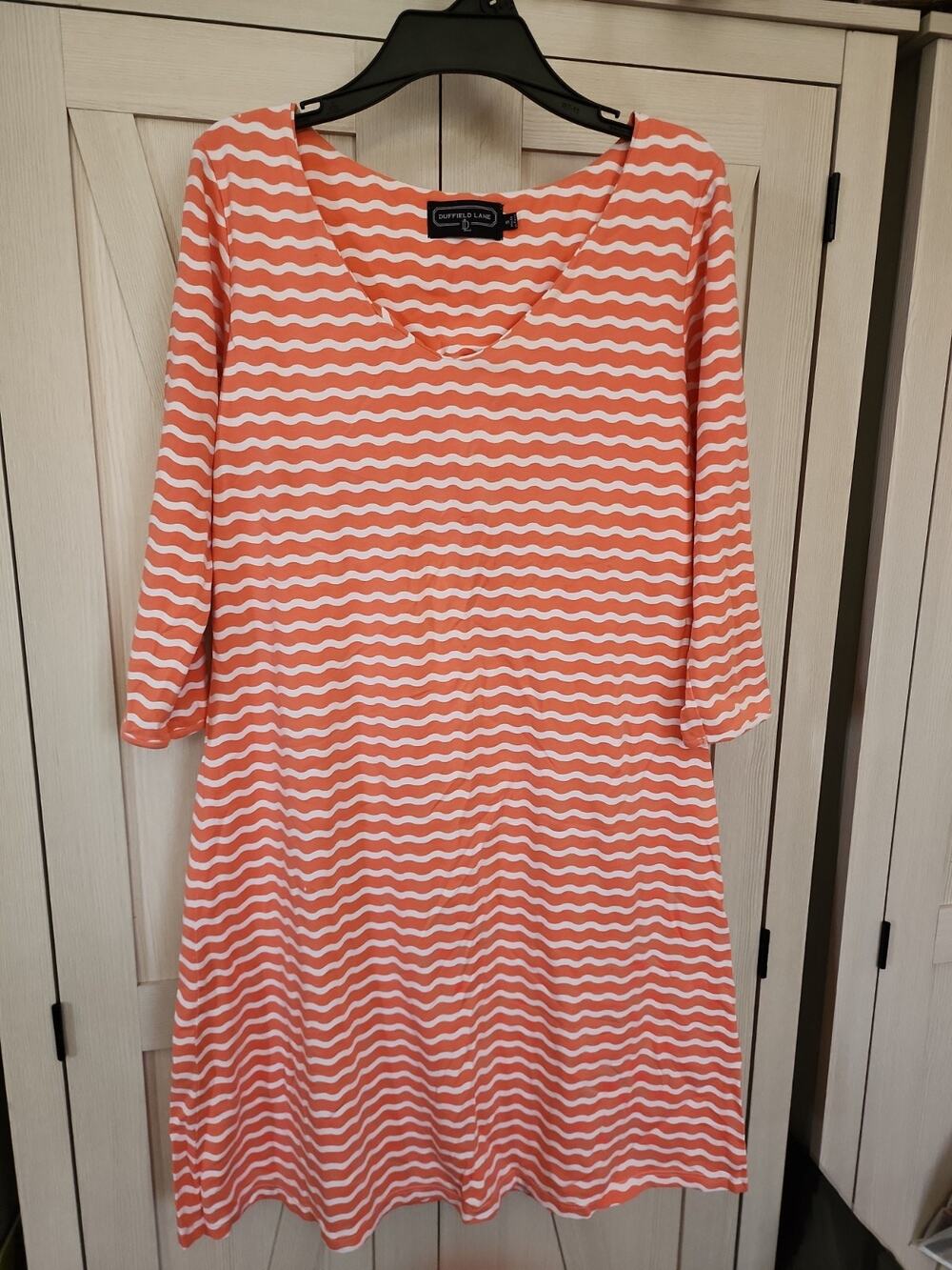 Duffield Lane Women’s Size Small Coral Wave 3/4 Sleeve Dress Cotton Spandex